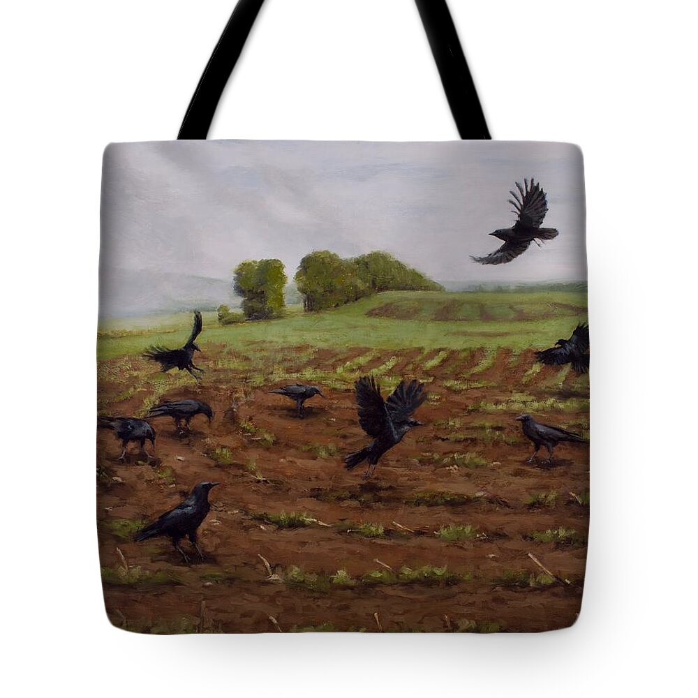 Crows Tote Bag featuring the painting When the Fog Burns Off by Bibi Snelderwaard Brion