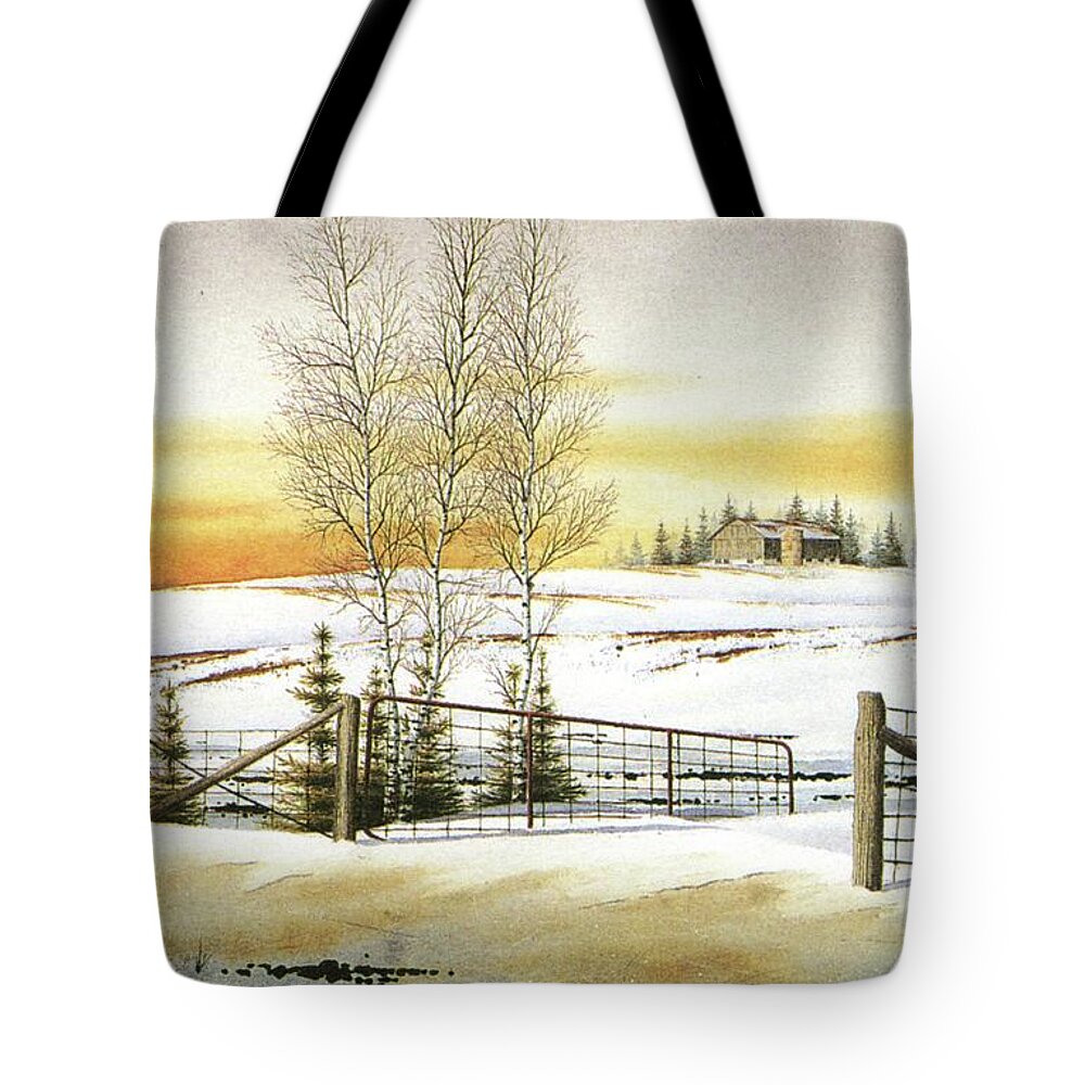 Snow Tote Bag featuring the painting When the Snow starts melting by Conrad Mieschke