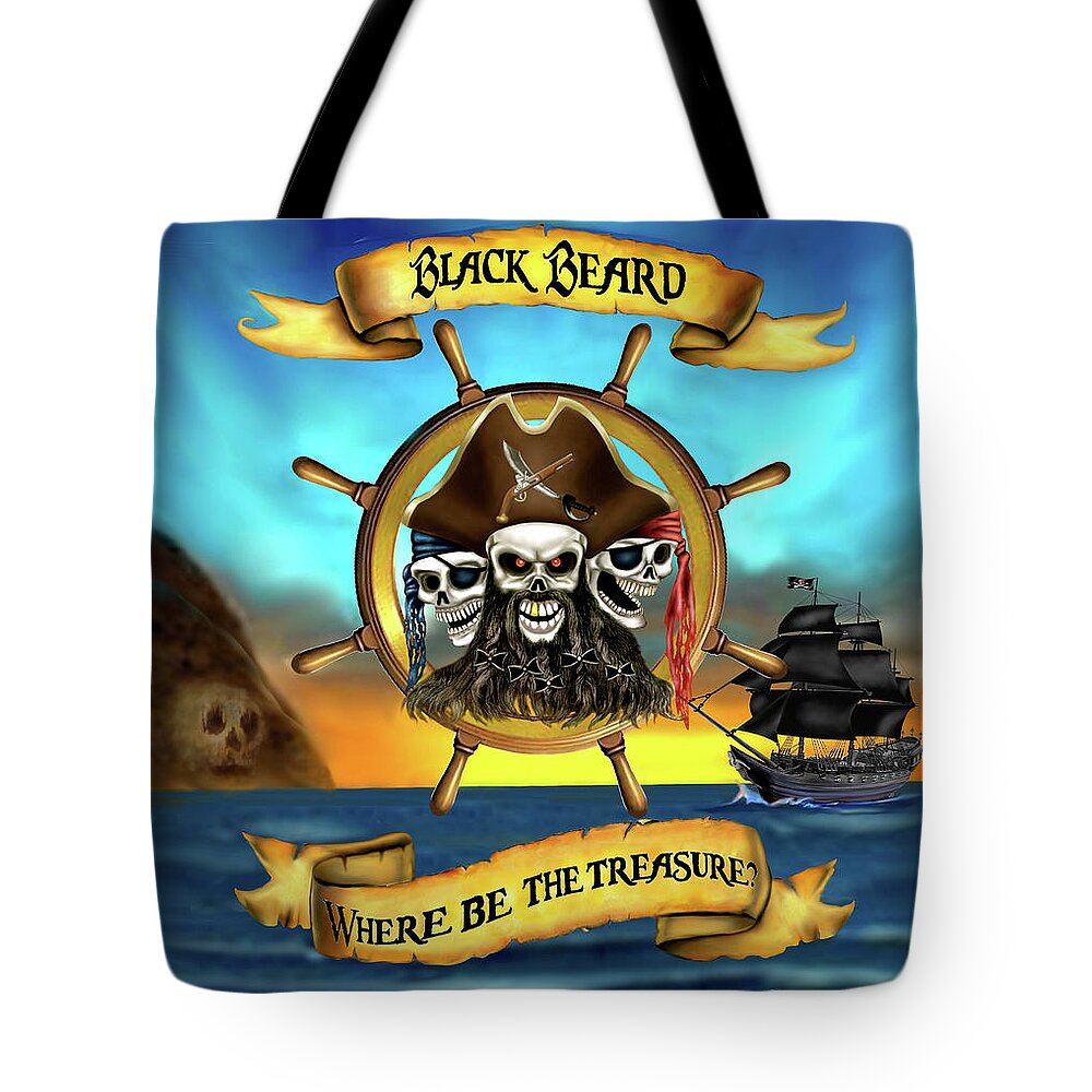 Blackbeard Tote Bag featuring the digital art Where Be The Treasure? by Glenn Holbrook