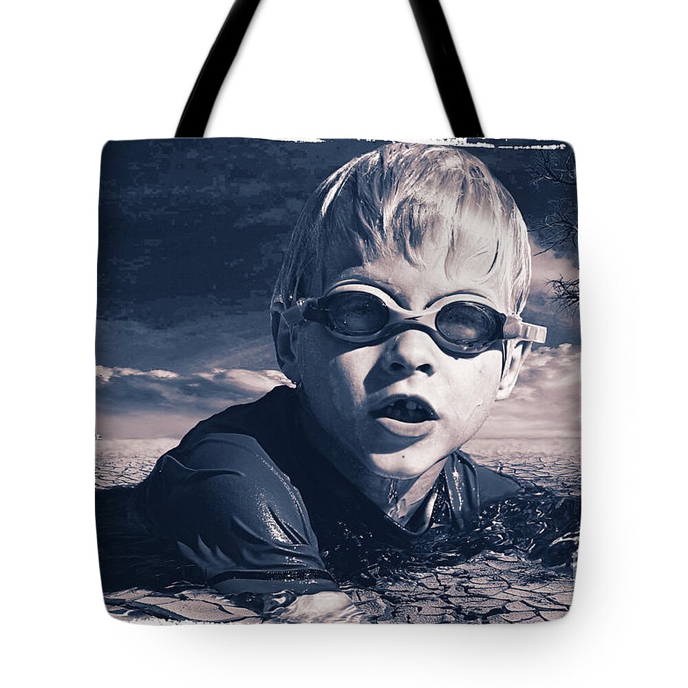 Boy Tote Bag featuring the digital art Where will he Swim Tomorrow by Chris Armytage
