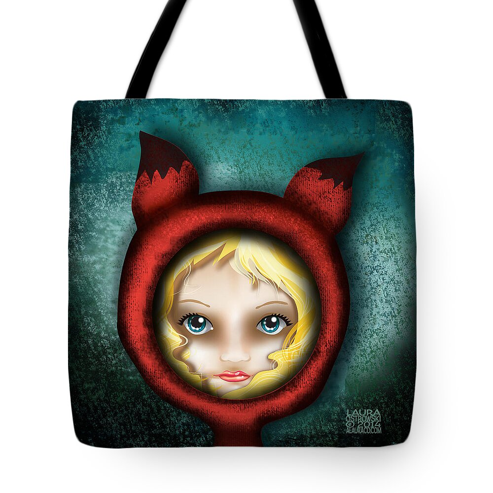 Fox Tote Bag featuring the digital art Whimsical Fox Hood Girl by Laura Ostrowski