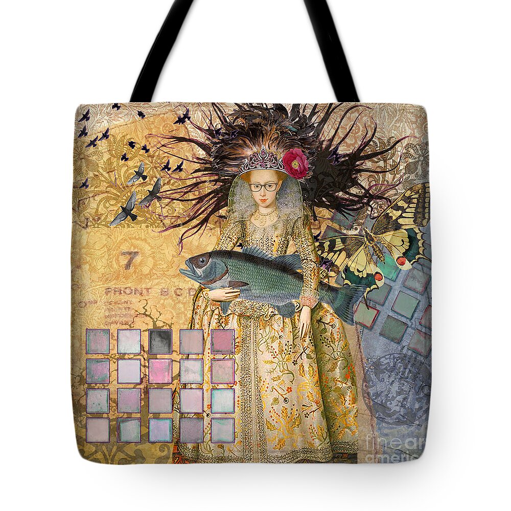 Whimsical Pisces Woman Renaissance fishing Gothic Tote Bag by Mary