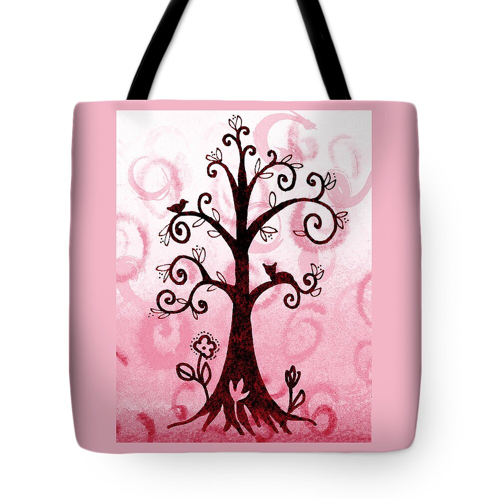 Whimsical Tree With Cat Tote Bag featuring the painting Whimsical Tree With Cat And Bird by Irina Sztukowski