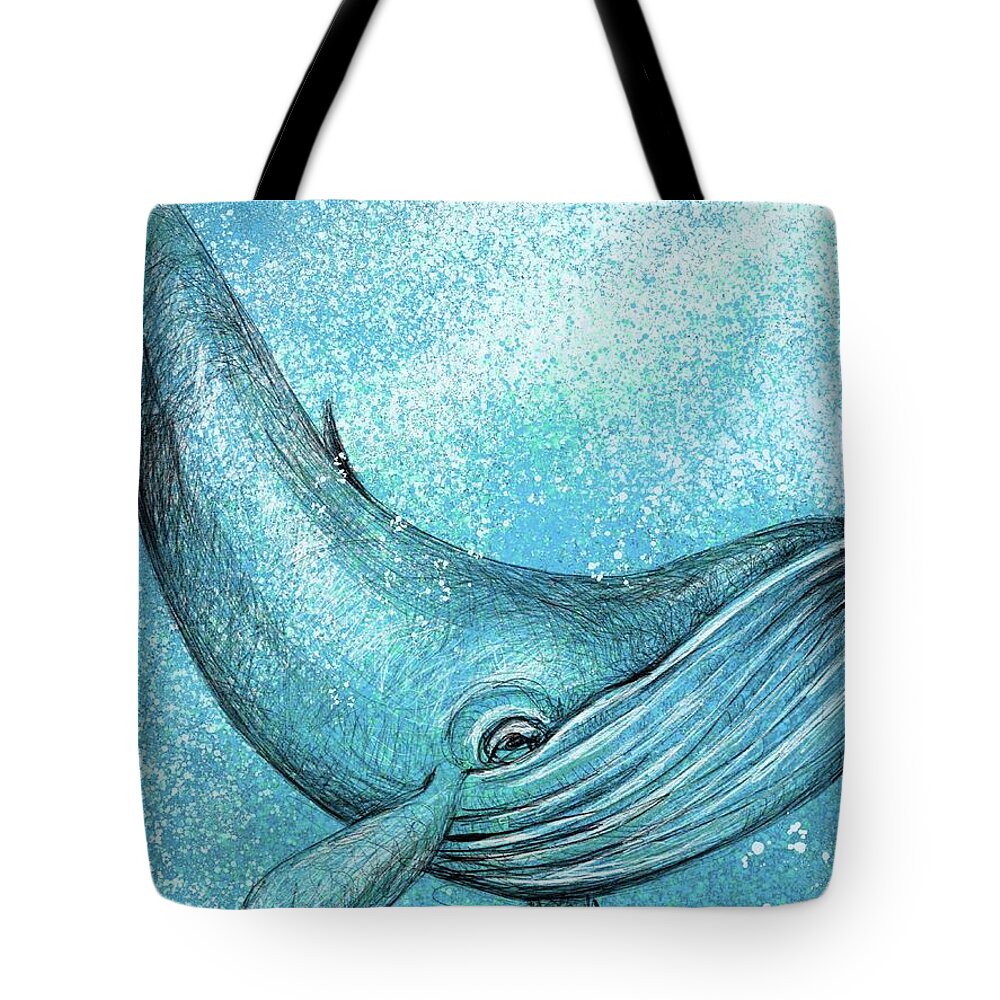 Whale Tote Bag featuring the digital art Whimsical Whale by AnneMarie Welsh