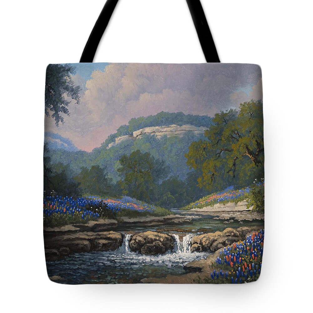 Texas Hill Country Landscape Tote Bag featuring the painting Whispering Creek by Kyle Wood