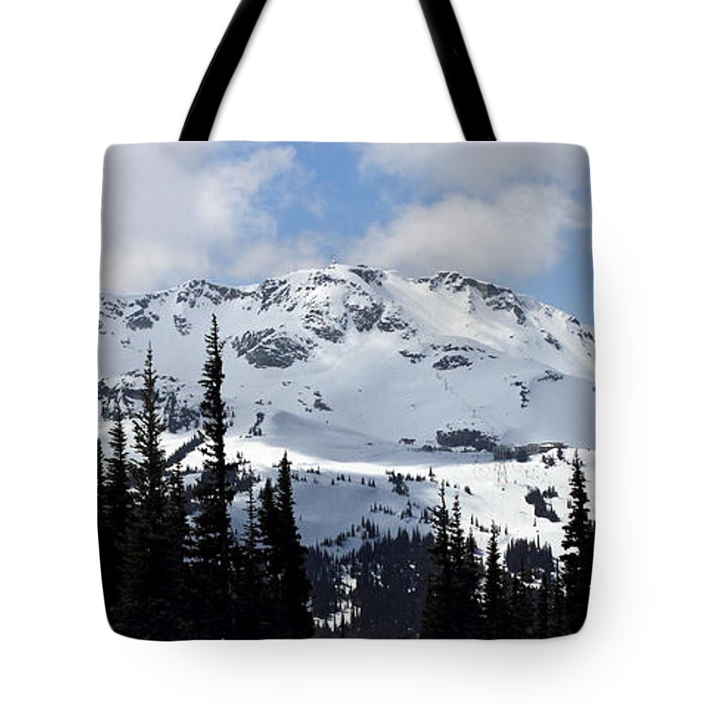Whistler Tote Bag featuring the photograph Whistler mountain peak view from Blackcomb by Pierre Leclerc Photography