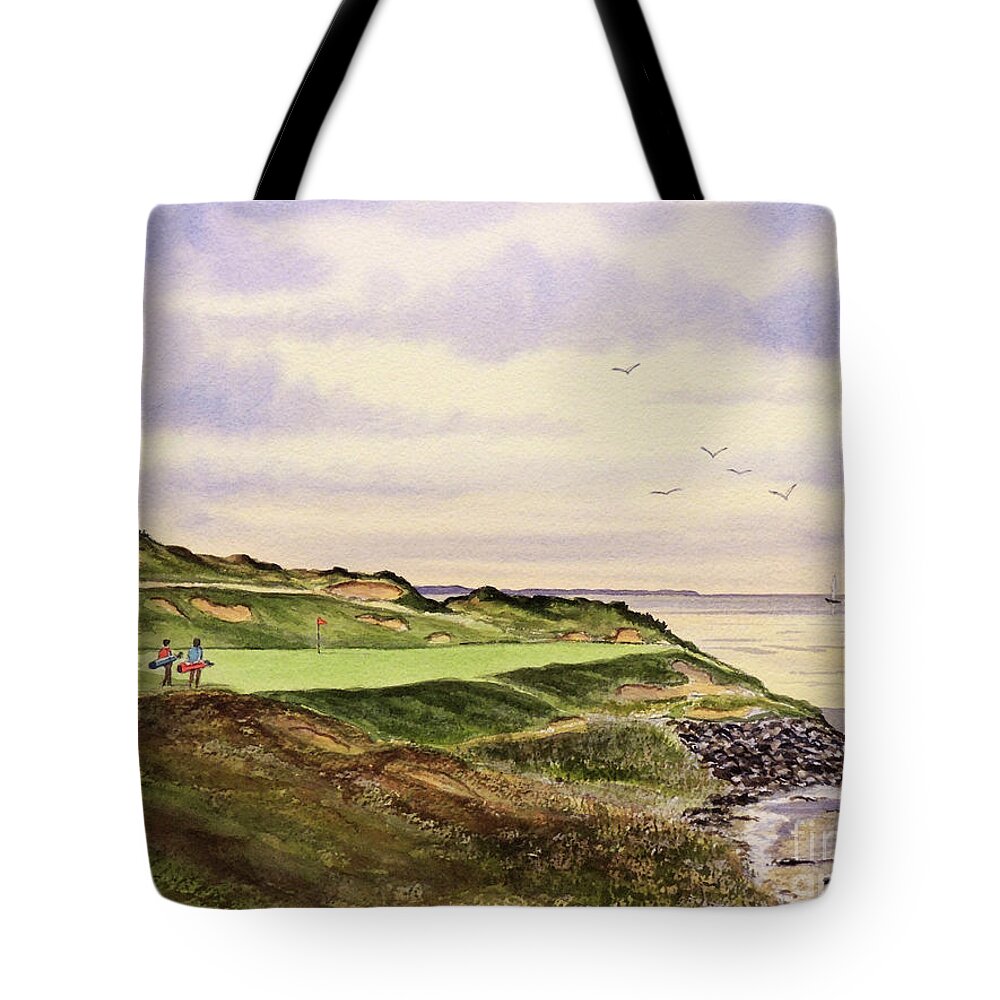 Golf Tote Bag featuring the painting Whistling Straits Golf Course Hole 7 by Bill Holkham