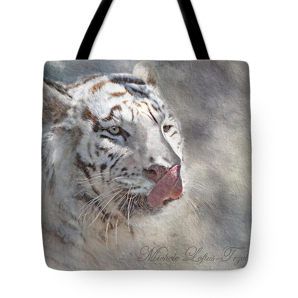 Bengal Tote Bag featuring the digital art White Bengal Tiger by Michele A Loftus