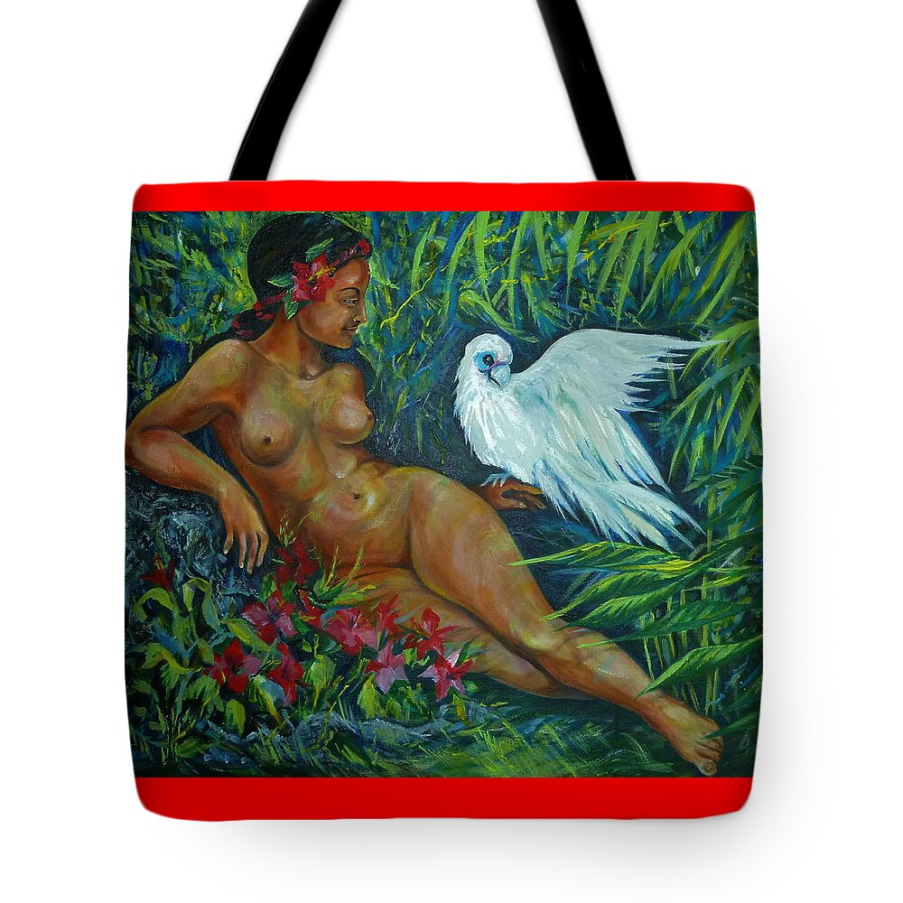 Nude Tote Bag featuring the painting White Bird by Anna Duyunova