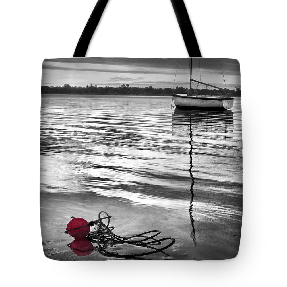 Boats Tote Bag featuring the photograph White Boat in Creative Black and White Silver Tones by Debra and Dave Vanderlaan