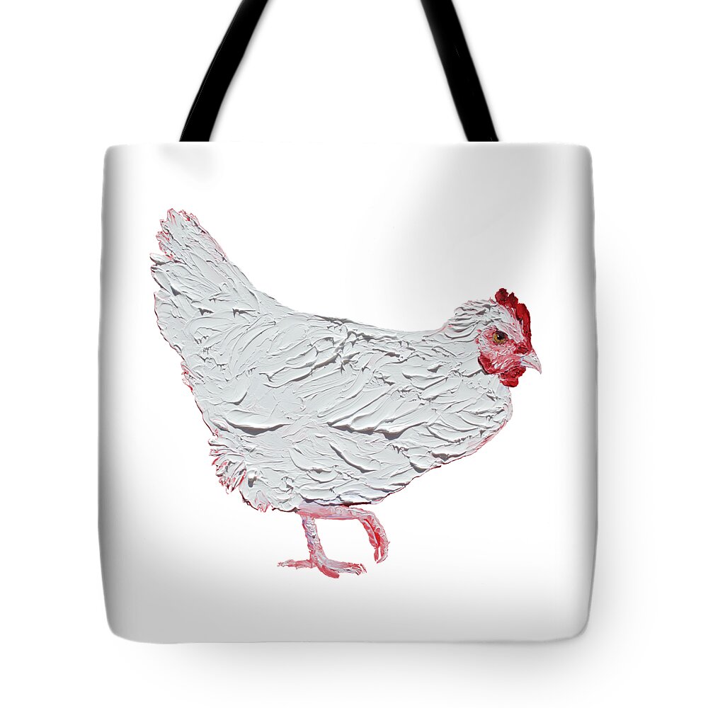 Chicken Tote Bag featuring the painting White chicken on white background by Jan Matson