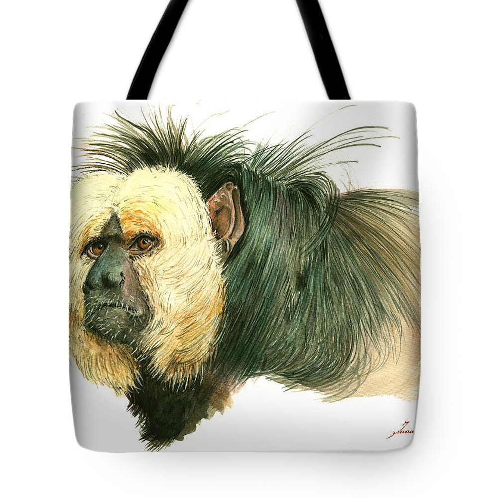 White Faced Monkey Tote Bag featuring the painting White Faced Saki Monkey by Juan Bosco