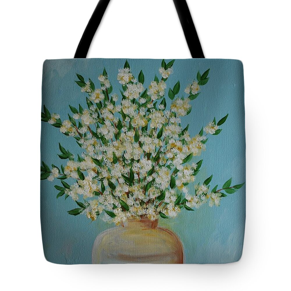White Flowers Tote Bag featuring the painting White Flowers and Vase by Emily Page