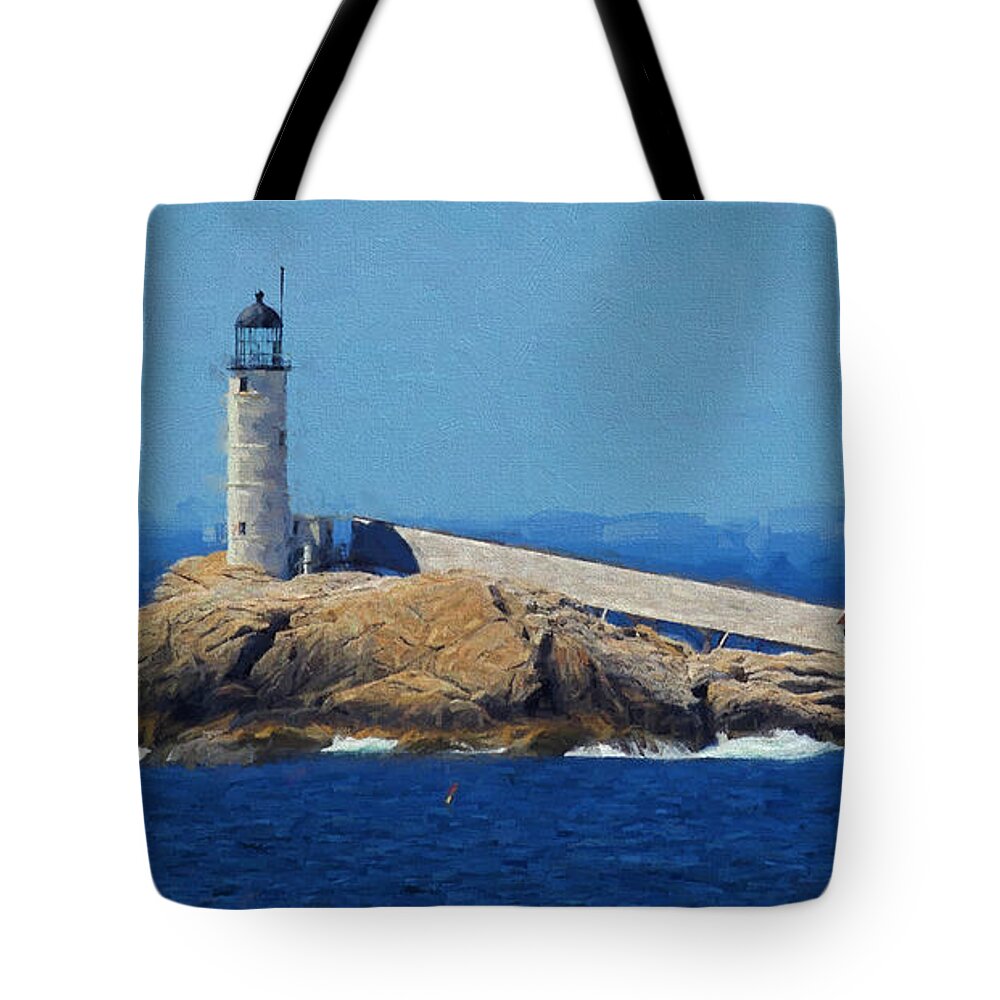 Lighthouse Tote Bag featuring the painting White Island Lighthouse by Mim White