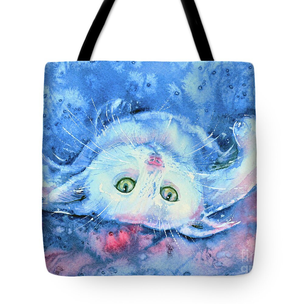 Cat Tote Bag featuring the painting White Kitten by Zaira Dzhaubaeva