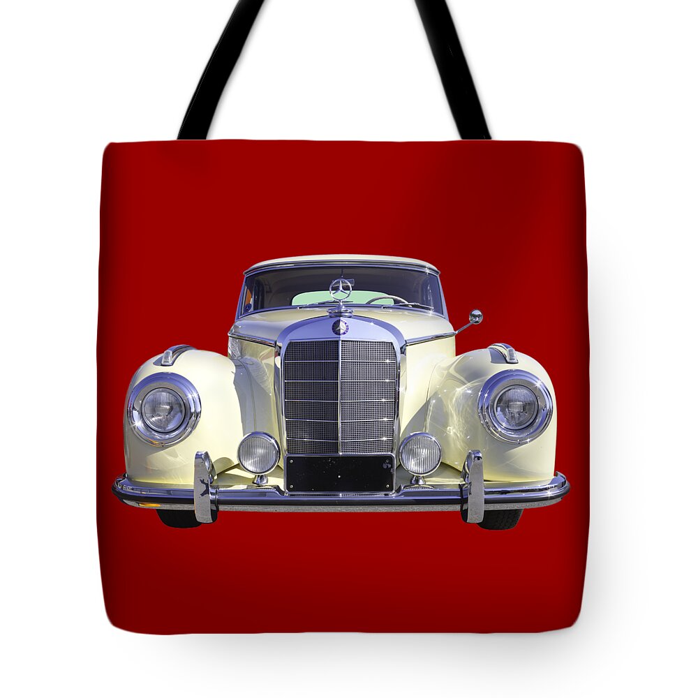 Mercedes Tote Bag featuring the photograph White Mercedes Benz 300 Luxury Car by Keith Webber Jr