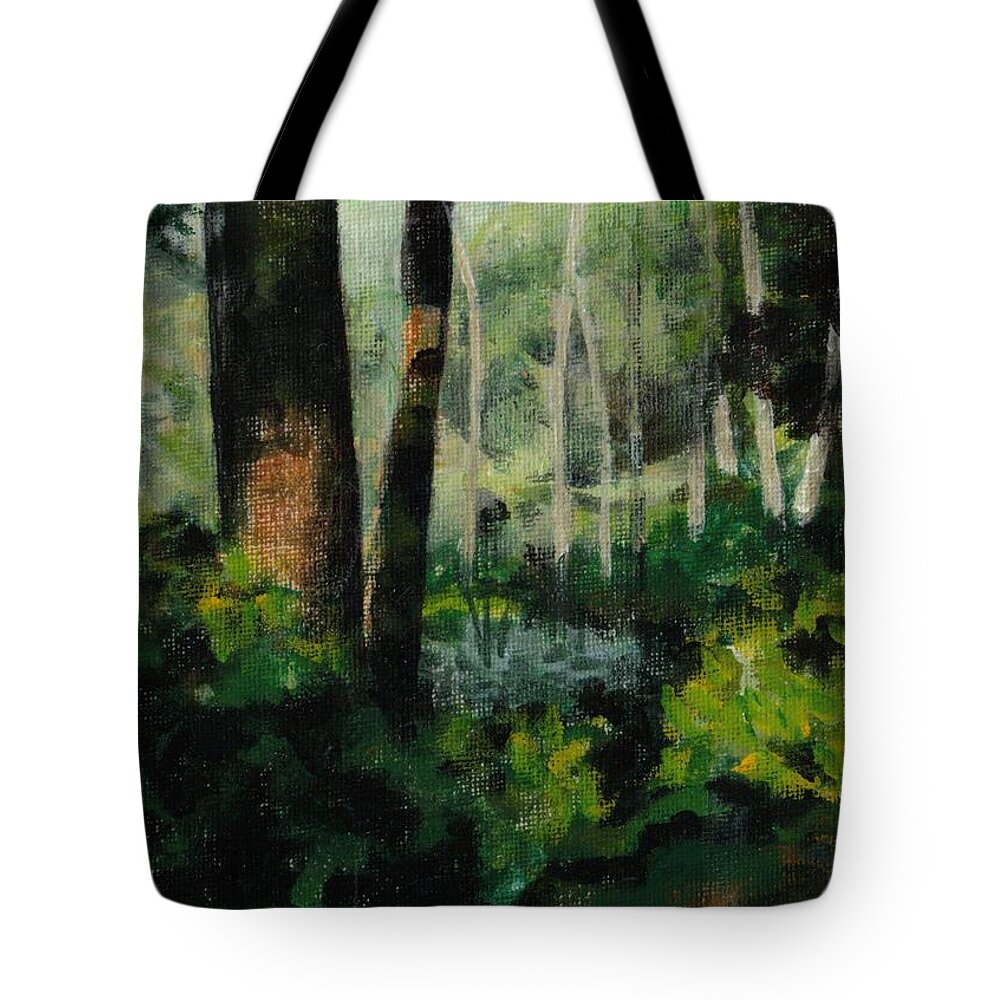 Tree Tote Bag featuring the painting White Mountain Woods by Claire Gagnon