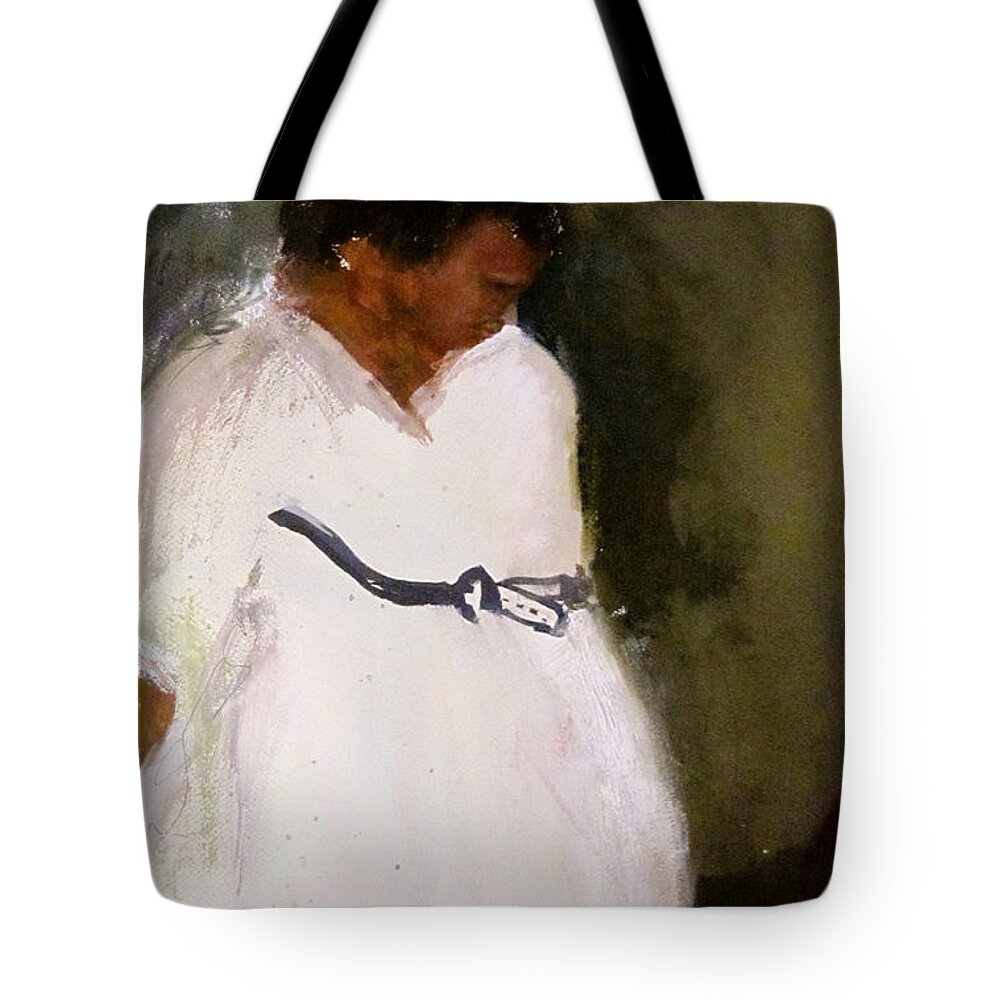 Figurative Tote Bag featuring the painting White Mourning Dress by Carole Johnson