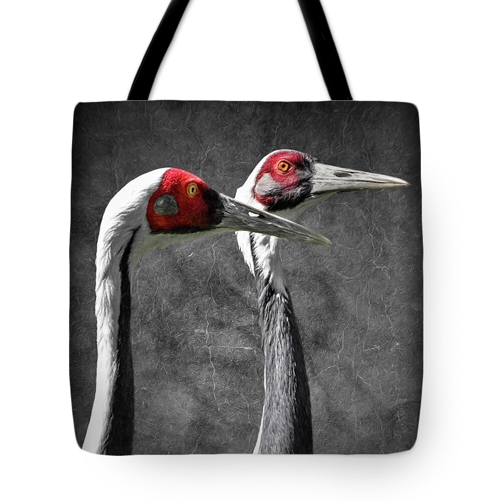 White Naped Cranes Tote Bag featuring the photograph White Naped Cranes by Wes and Dotty Weber