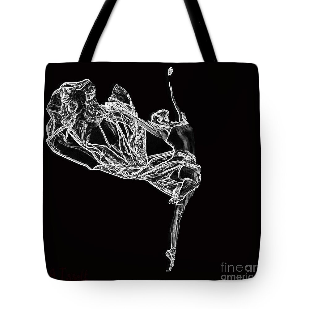 Ballet Tote Bag featuring the digital art White on black ballerina by Humphrey Isselt