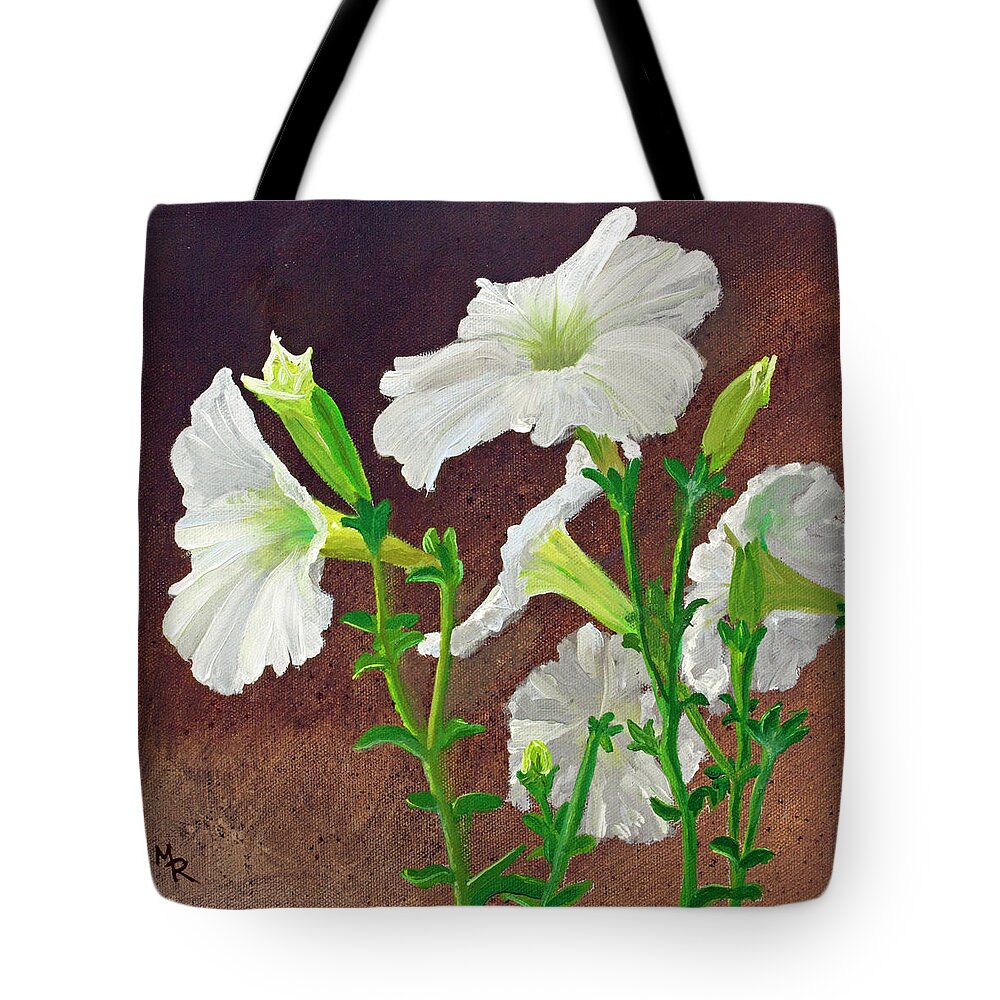 Flower Tote Bag featuring the painting White Petunias by Mike Robles