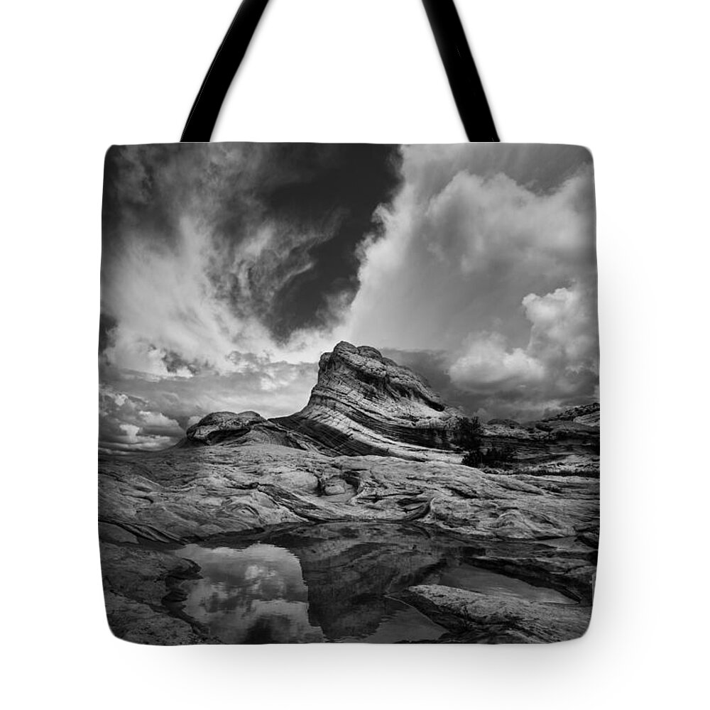 White Pockets Tote Bag featuring the photograph White Pocket - Black and White by Keith Kapple