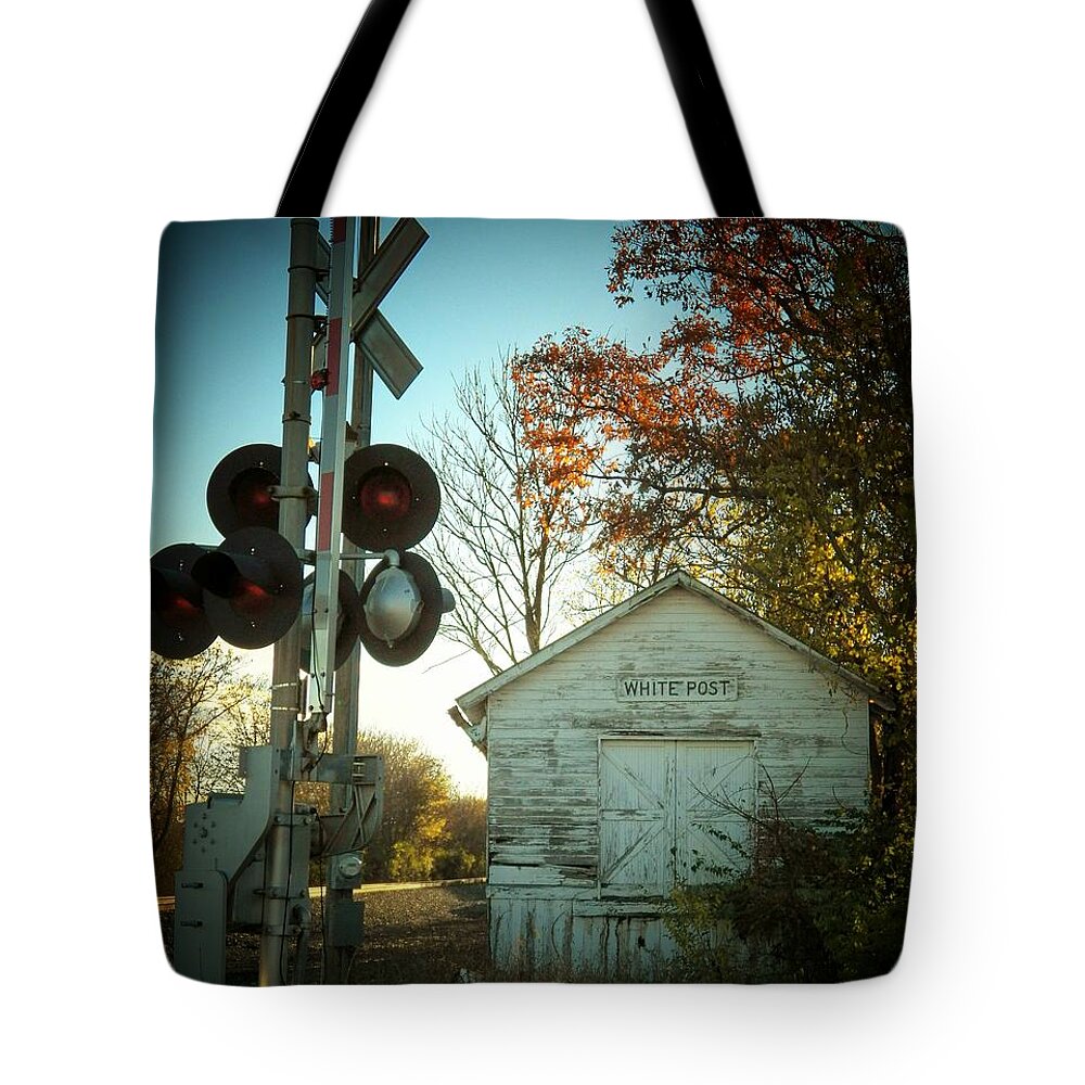 White Post Tote Bag featuring the photograph White Post Station by Joyce Kimble Smith