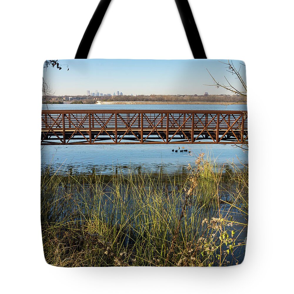 Dallas Tote Bag featuring the photograph White Rock Park Bridge by Jennifer White