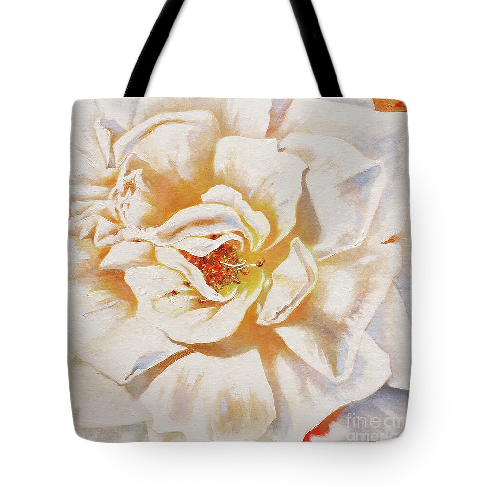 Lin Petershagen Tote Bag featuring the painting White Rose by Lin Petershagen