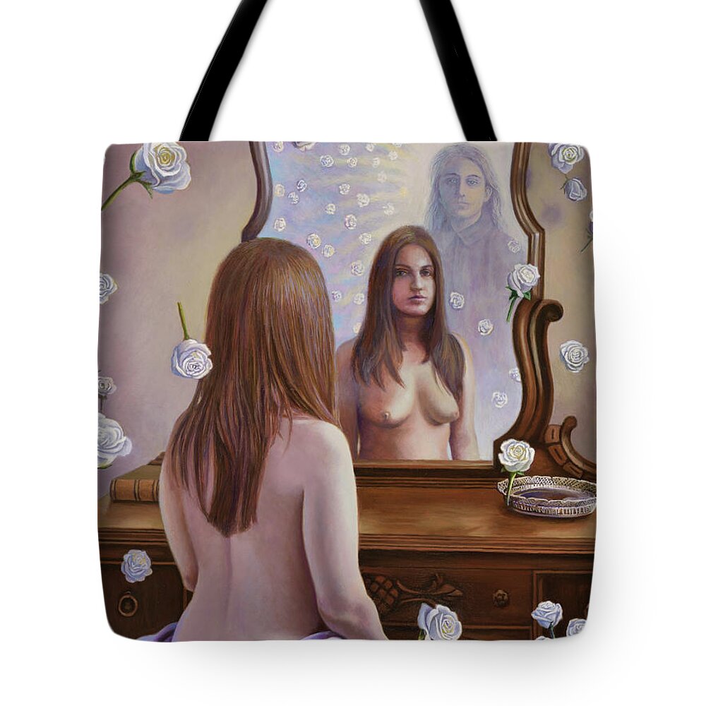 Roses Tote Bag featuring the painting White Roses by Miguel Tio