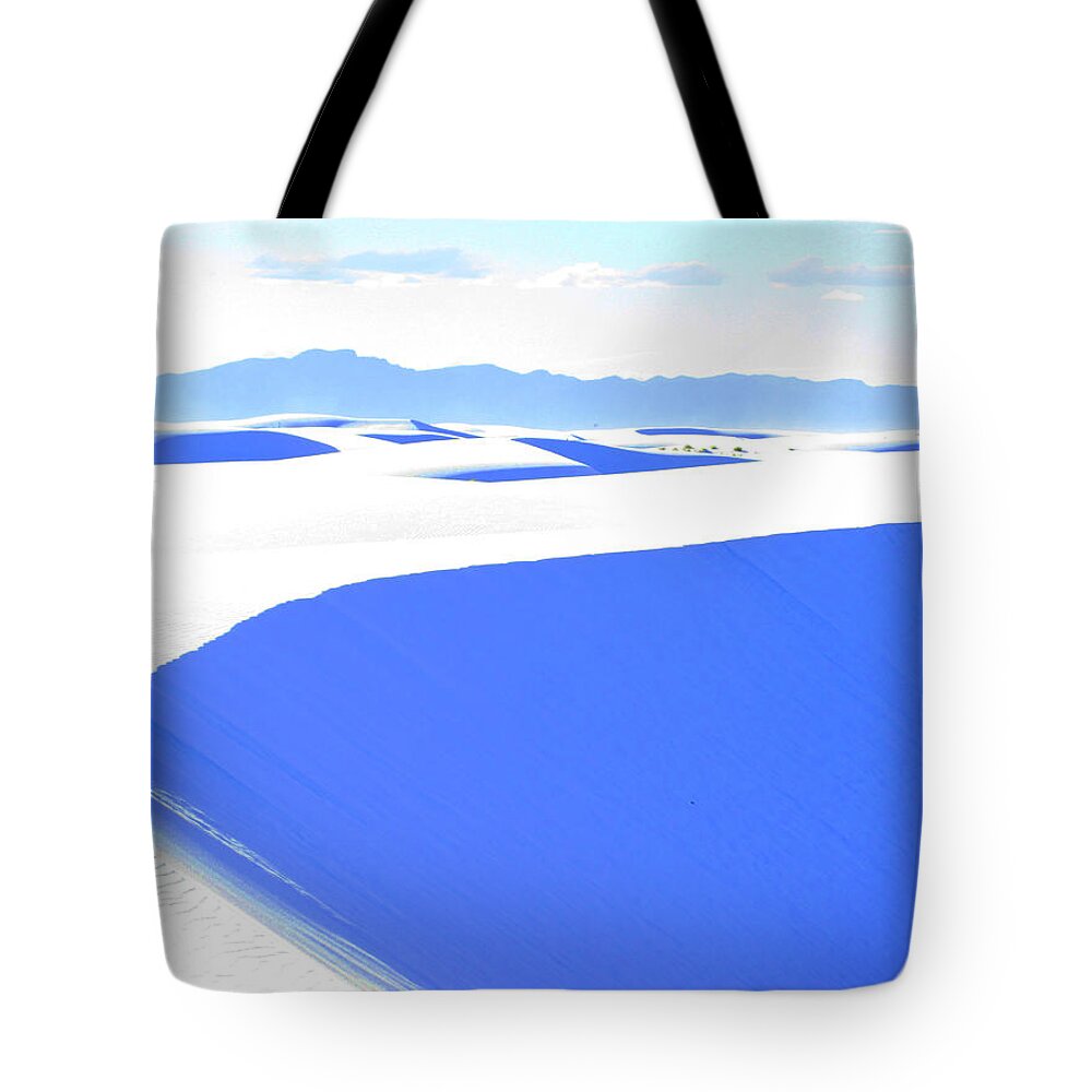 White Sands Tote Bag featuring the photograph White Sands Blues by Feather Redfox