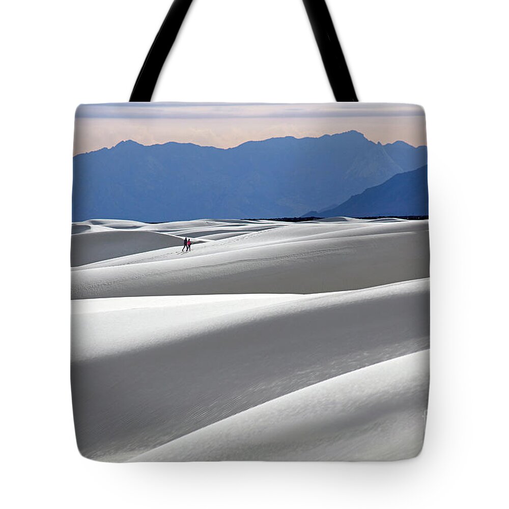 Hikers Tote Bag featuring the photograph White Sands Hikers by Martin Konopacki