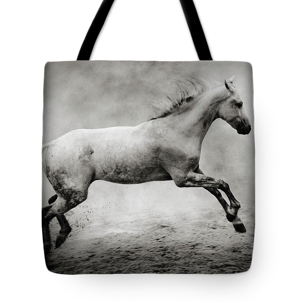 Horse Tote Bag featuring the photograph White Stallion by Dimitar Hristov