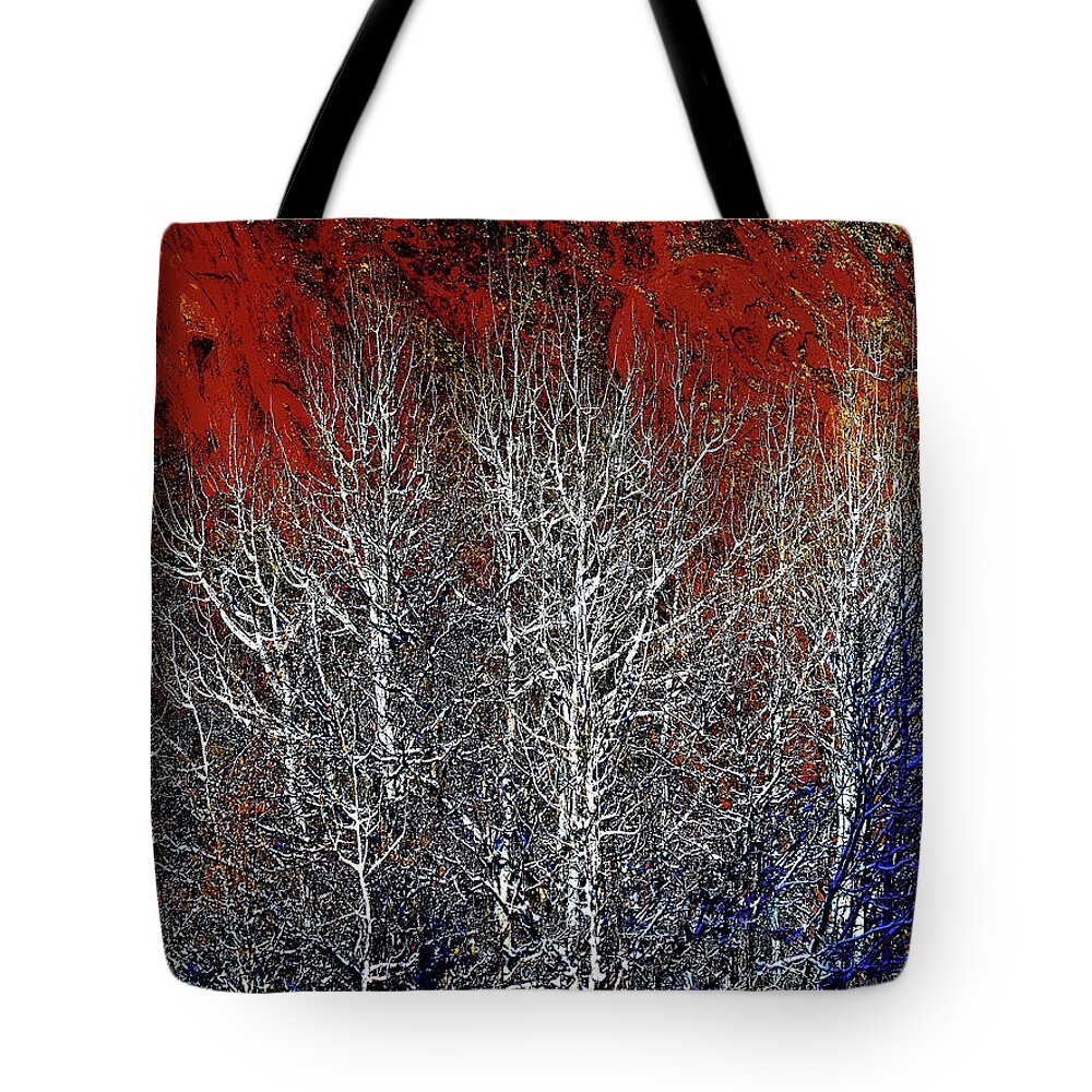 Colorado Tote Bag featuring the digital art White Trees Red Rocks by Lena Owens - OLena Art Vibrant Palette Knife and Graphic Design