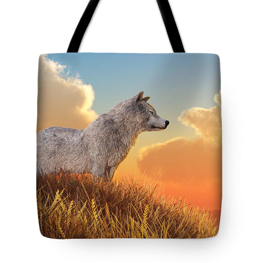 White Wolf Tote Bag featuring the digital art White Wolf by Daniel Eskridge