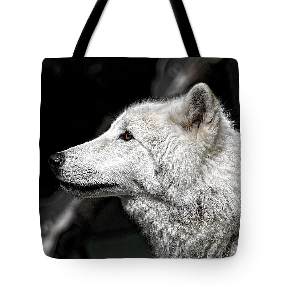 White Wolf Legend Tote Bag featuring the photograph White Wolf by Lucky Chen