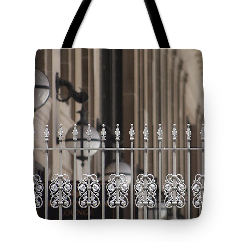 White Wrought Iron Gate In Chicago Tote Bag