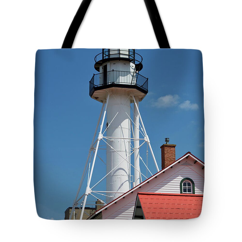 Whitefish Point Light Station Tote Bag featuring the photograph Whitefish Point Light Station UP Michigan Turret Vertical 03 by Thomas Woolworth