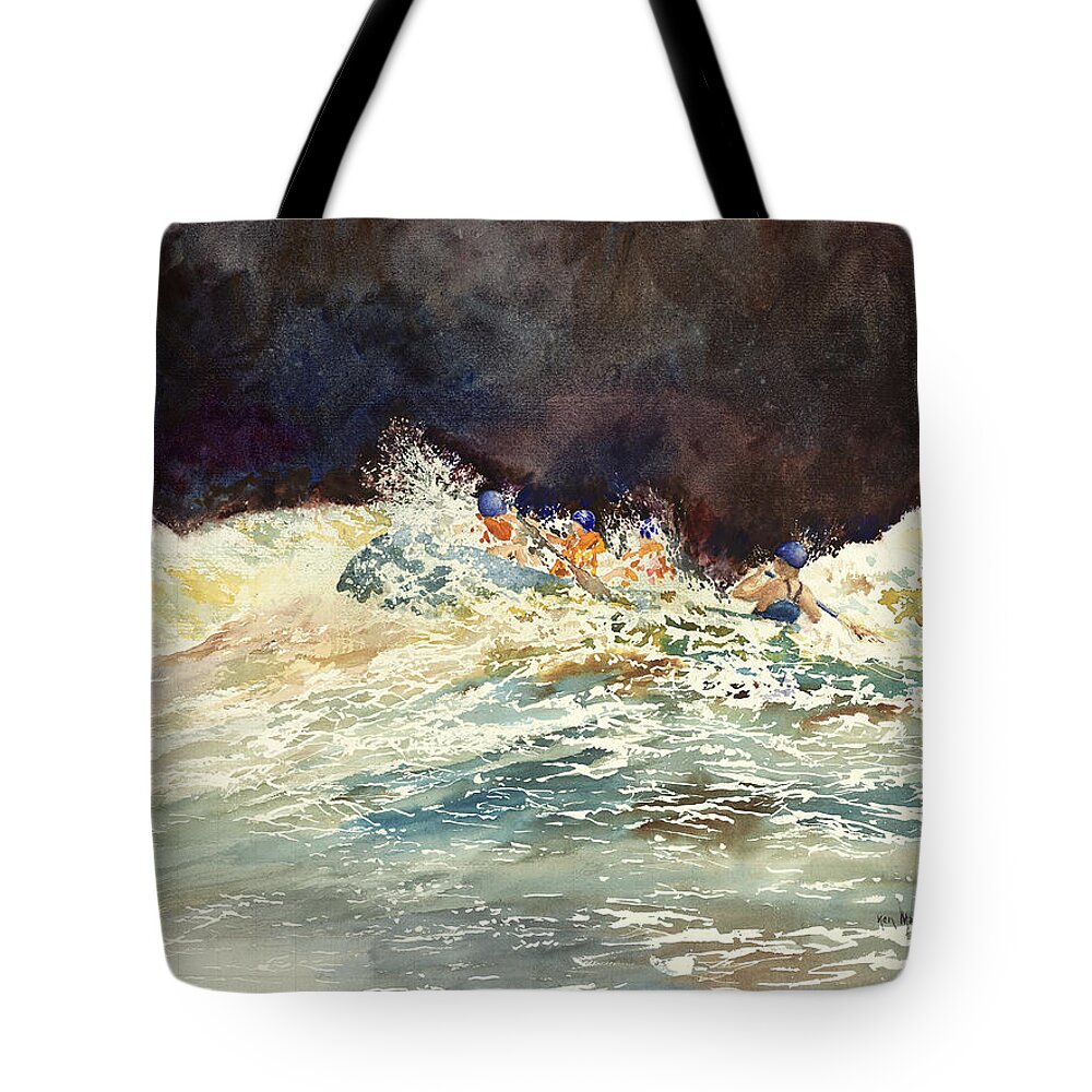 Rafting Tote Bag featuring the painting Whitewater Raftingon the Menominee by Ken Marsden
