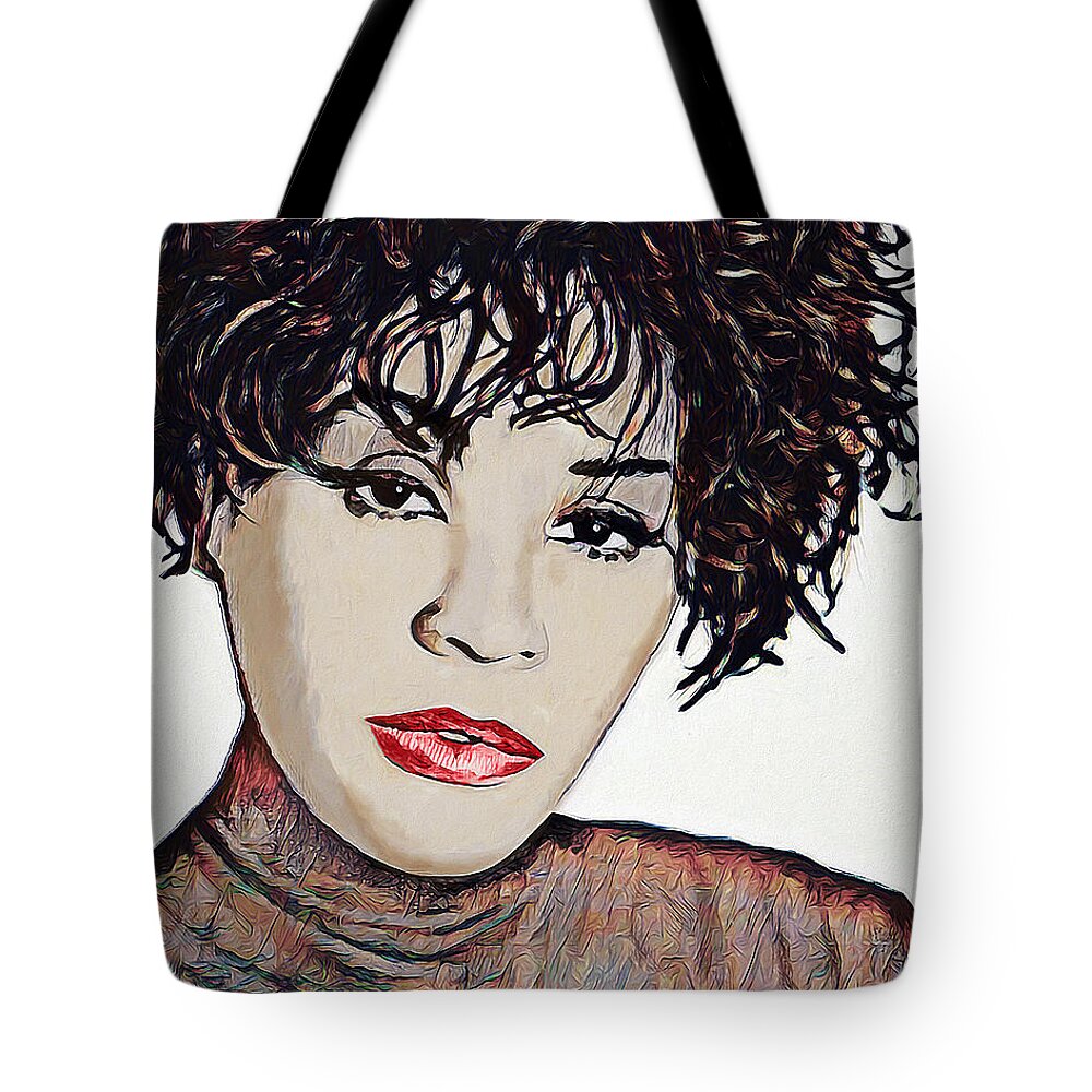Whitney Houston Tote Bag featuring the digital art Whitney by Pennie McCracken
