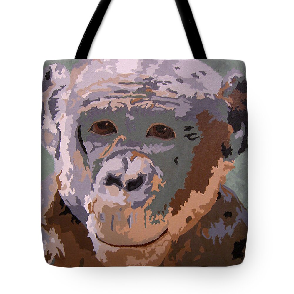 Chimpanzee Tote Bag featuring the painting Who Is Your Uncle? by Cheryl Bowman