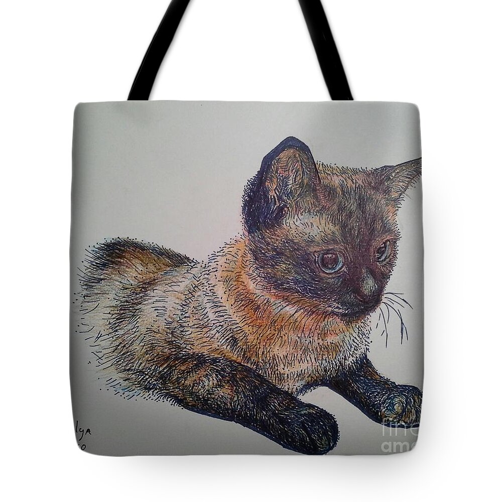 Siames Cat Tote Bag featuring the painting Who Moved My FISH ? by Sukalya Chearanantana