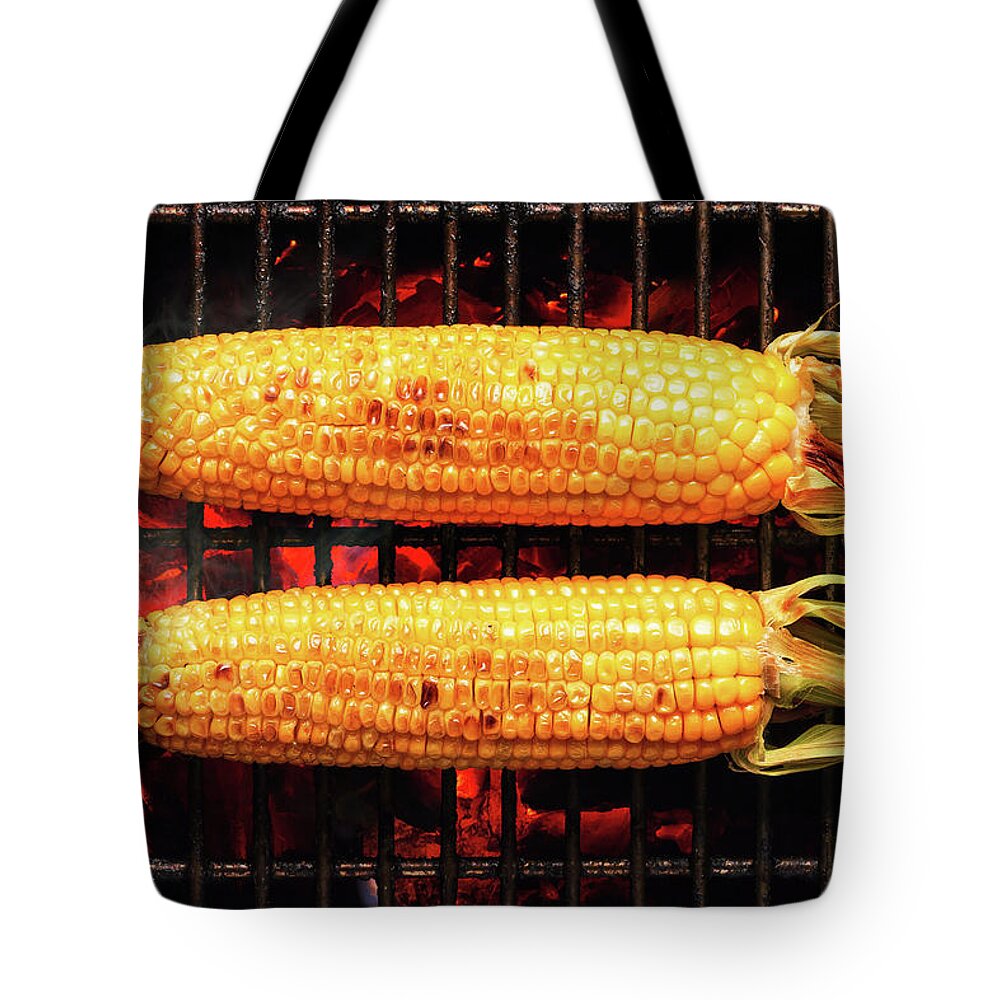Corn Tote Bag featuring the photograph Whole Corn on grill by Johan Swanepoel