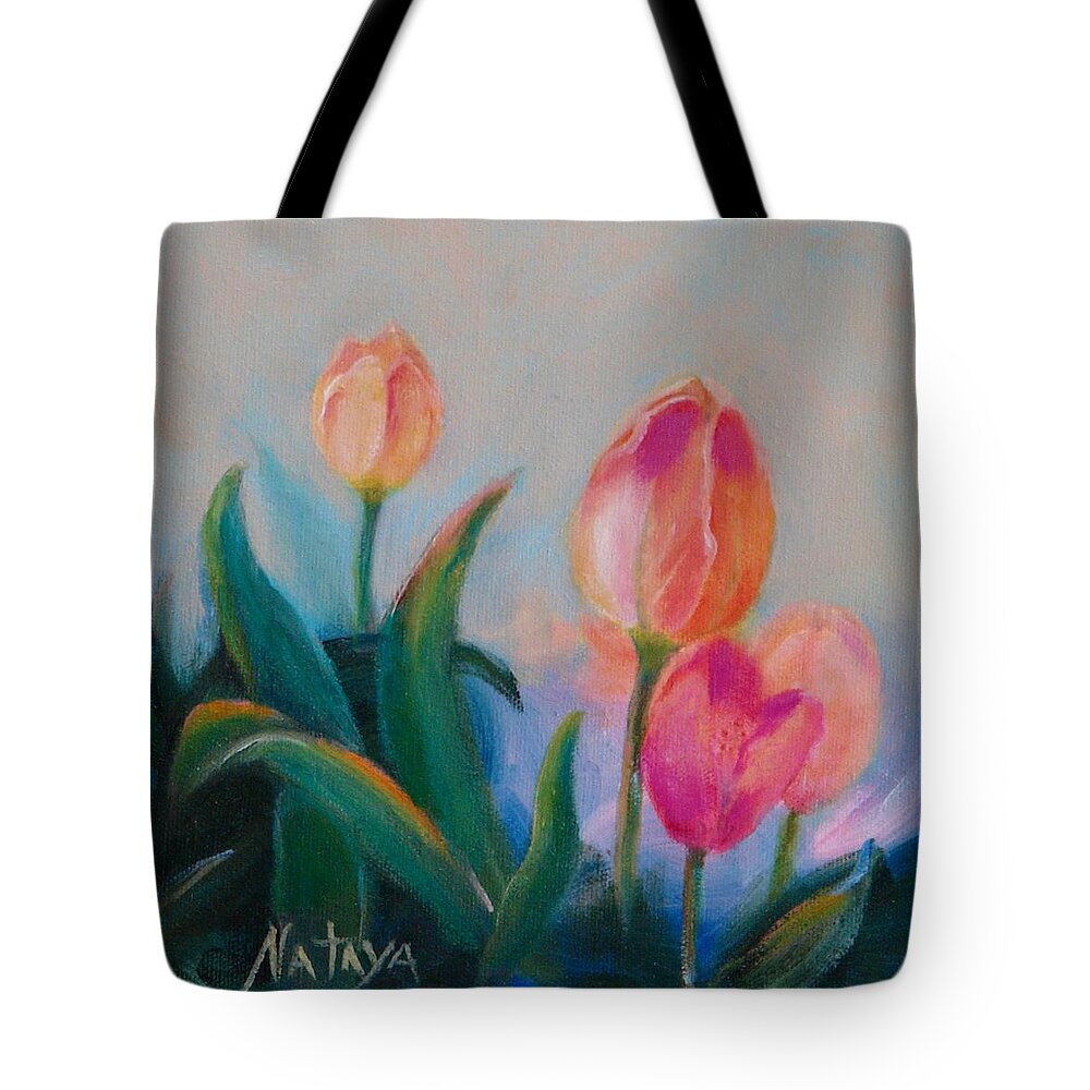 Tulips Tote Bag featuring the painting Wild About Tulips by Nataya Crow