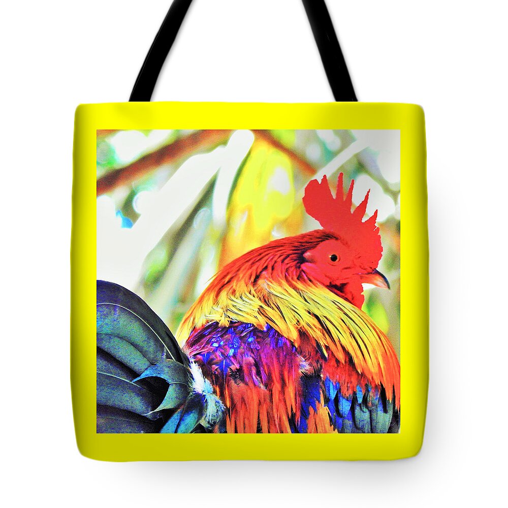 Rooster Tote Bag featuring the digital art Wild and Free by Jan Gelders
