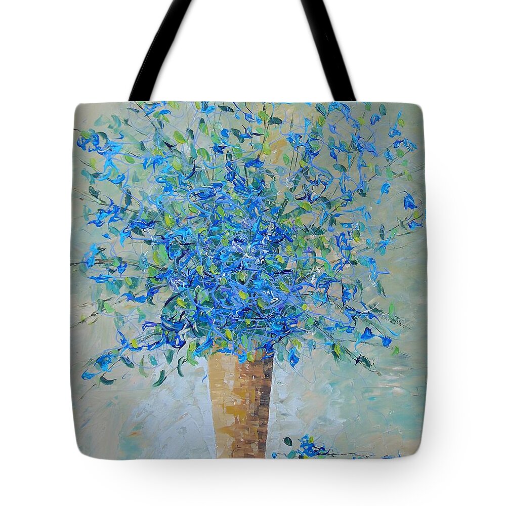 Floral Tote Bag featuring the painting Wild blue floral by Frederic Payet