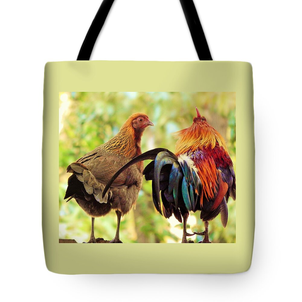 Wild Chickens Tote Bag featuring the photograph Wild Companions by Jan Gelders