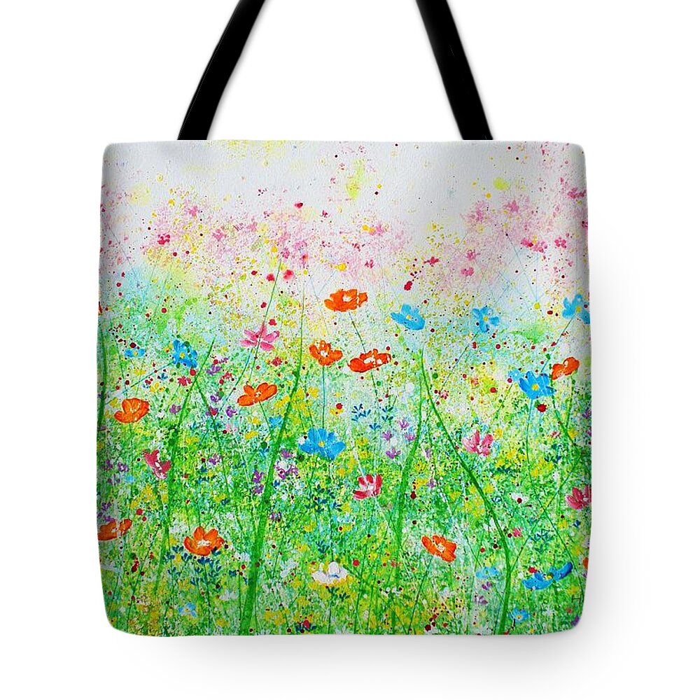 Impressionist Floral Tote Bag featuring the painting Wild Cosmos by Herb Dickinson