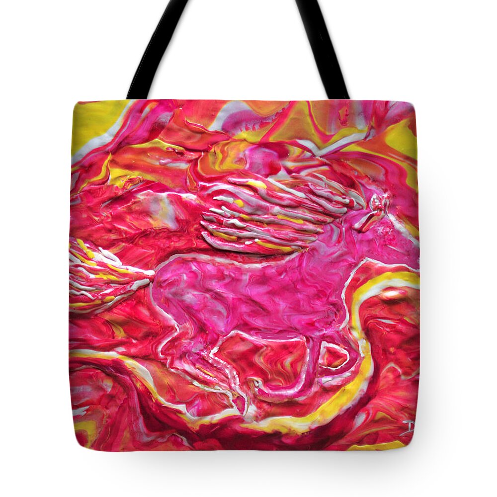 Horse Tote Bag featuring the mixed media Wild Fire by Deborah Stanley