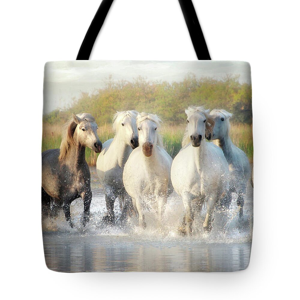 Horse Tote Bag featuring the photograph Wild Friends by Karen Lynch
